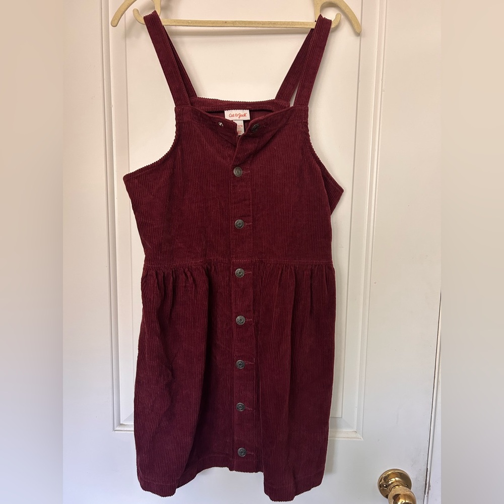 Cat & Jack Maroon Corduroy Button-Front Pinafore Dress Kids XL/ Women's Small